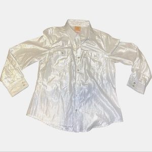 Ruby Rd. Shimmering Silver Long Sleeve Blouse Size 10
